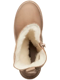 Leder-Winterstiefel in Beige/ Gold