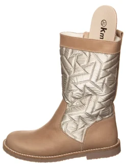 Leder-Winterstiefel in Beige/ Gold