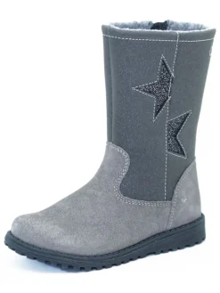 Leder-Winterstiefel in Grau