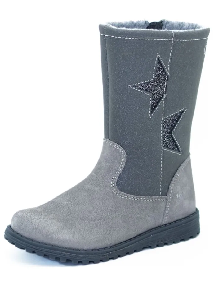 Leder-Winterstiefel in Grau