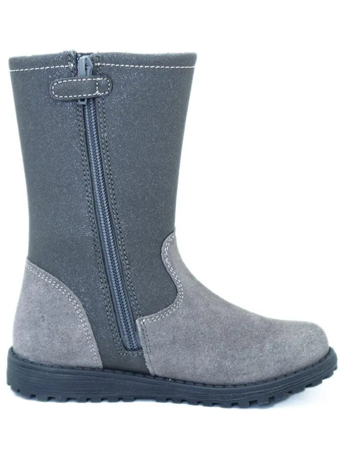 Leder-Winterstiefel in Grau