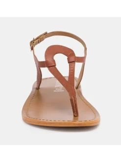 Leder-Zehensandalen in Hellbraun