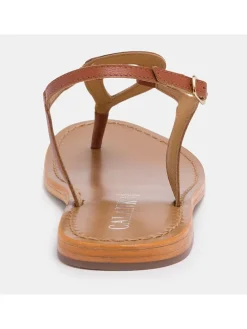 Leder-Zehensandalen in Hellbraun