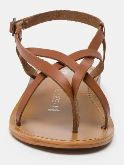 Leder-Zehensandalen "Morris" in Hellbraun