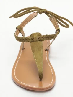 Leder-Zehensandalen "Smith" in Khaki