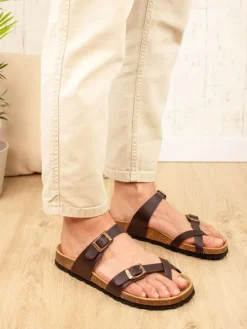 Leder-Zehentrenner in Braun