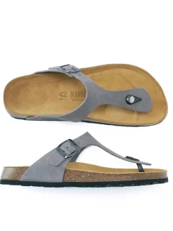 Leder-Zehentrenner in Grau