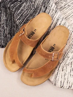 Leder-Zehentrenner in Hellbraun