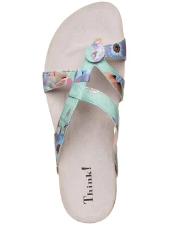 Leder-Zehentrenner in Hellblau/ Bunt