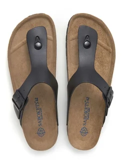 Leder-Zehentrenner in Schwarz