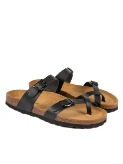 Leder-Zehentrenner in Schwarz