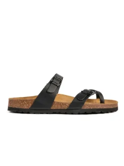 Leder-Zehentrenner in Schwarz