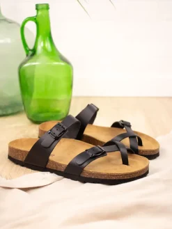 Leder-Zehentrenner in Schwarz