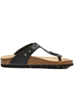 Leder-Zehentrenner in Schwarz