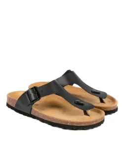 Leder-Zehentrenner in Schwarz