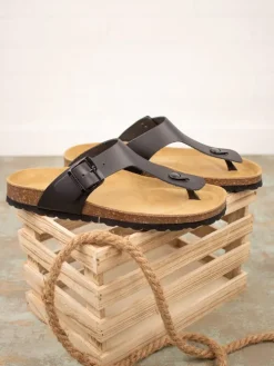 Leder-Zehentrenner in Schwarz