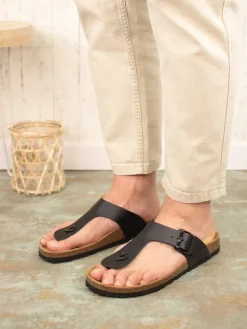 Leder-Zehentrenner in Schwarz