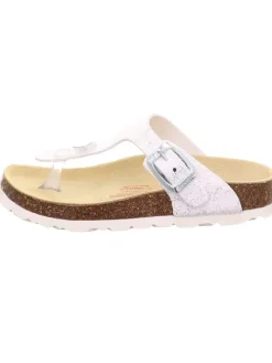 Leder-Zehentrenner in Weiß/ Silber