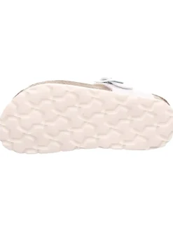 Leder-Zehentrenner in Weiß/ Silber