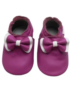 Lila Baby-Leder-Laufschuhe, komfortabel mit rutschfester Sohle - Schleifenmotiv
