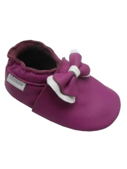 Lila Baby-Leder-Laufschuhe, komfortabel mit rutschfester Sohle - Schleifenmotiv