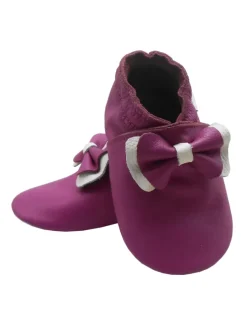 Lila Baby-Leder-Laufschuhe, komfortabel mit rutschfester Sohle - Schleifenmotiv