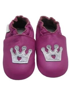 Lila Baby-Leder-Laufschuhe, komfortabel mit rutschfester Sohle - Kronenmuster