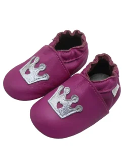Lila Baby-Leder-Laufschuhe, komfortabel mit rutschfester Sohle - Kronenmuster