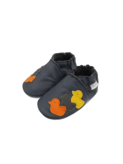 Nachtblaue Baby-Leder-Laufschuhe, mit rutschfester Sohle - Entenmuster