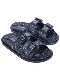 Pantoletten in Dunkelblau/ Bunt