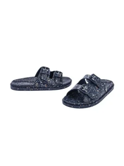 Pantoletten in Dunkelblau/ Bunt