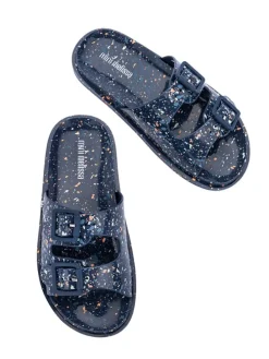 Pantoletten in Dunkelblau/ Bunt