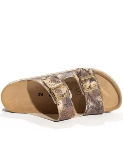 Pantoletten in Gold/ Beige