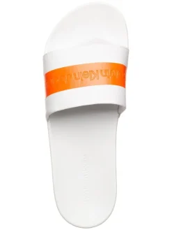 Pantoletten in Orange/ Weiß