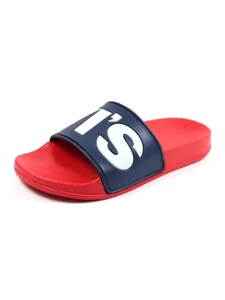 Pantoletten in Rot/ Dunkelblau