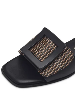 Pantoletten in Schwarz/ Hellbraun