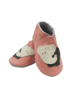 Rosa Baby-Leder-Laufschuhe, komfortabel mit rutschfester Sohle - Elefantenmotiv