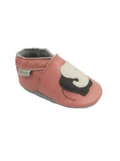 Rosa Baby-Leder-Laufschuhe, komfortabel mit rutschfester Sohle - Elefantenmotiv