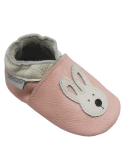 Rosa Baby-Leder-Laufschuhe, komfortabel mit rutschfester Sohle - mit Hasenmotiv