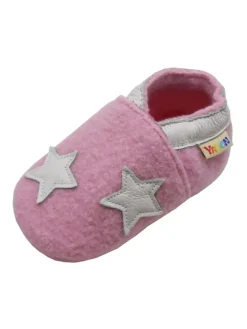 Rosa Woll-Krabbelschuhe “”Sterne“