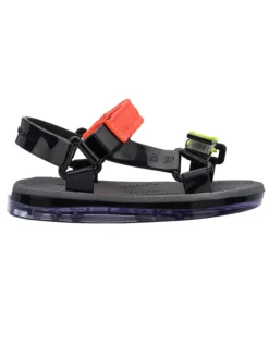 Sandalen in Schwarz/ Koralle/ Gelb