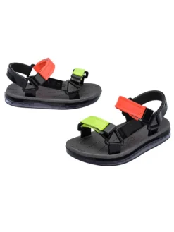 Sandalen in Schwarz/ Koralle/ Gelb