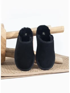 Schaffell-Hausschuhe "Emerald" in Schwarz