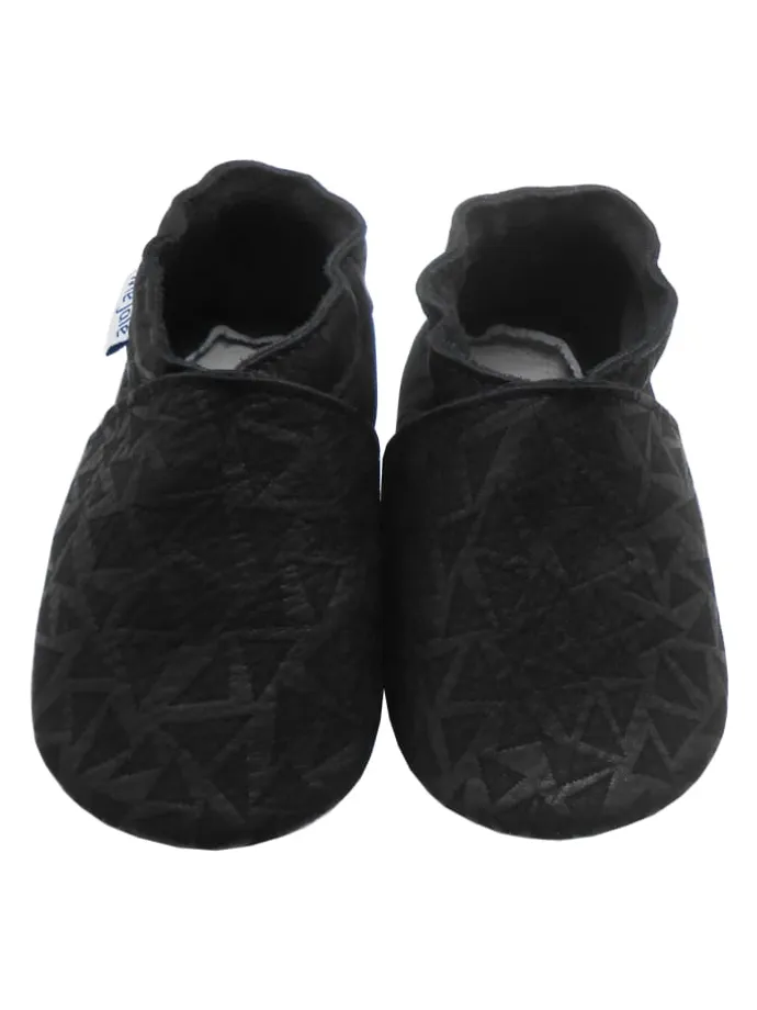 Schwarze Baby-Leder-Laufschuhe, mit rutschfester Sohle - mit Dreiecksmuster