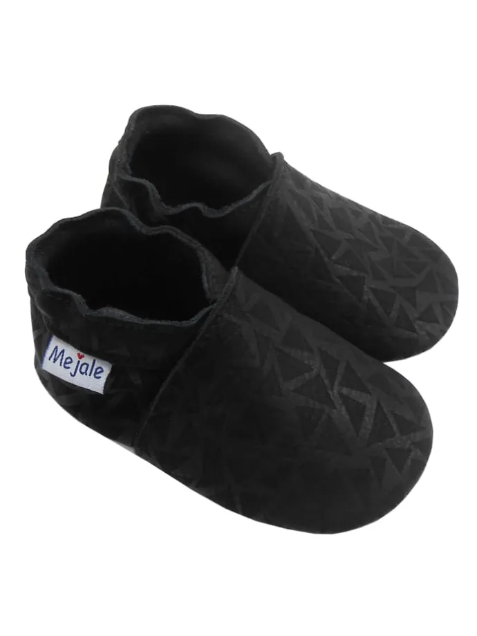 Schwarze Baby-Leder-Laufschuhe, mit rutschfester Sohle - mit Dreiecksmuster
