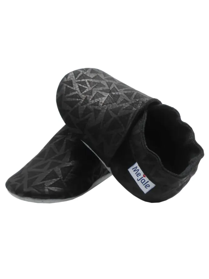 Schwarze Baby-Leder-Laufschuhe, mit rutschfester Sohle - mit Dreiecksmuster