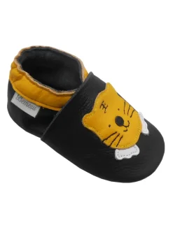 Schwarze Baby-Leder-Laufschuhe, komfortabel mit rutschfester Sohle - Tigermotiv