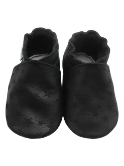 Schwarze Baby-Leder-Laufschuhe, komfortabel mit rutschfester Sohle-Sternenmuster