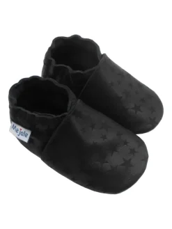 Schwarze Baby-Leder-Laufschuhe, komfortabel mit rutschfester Sohle-Sternenmuster