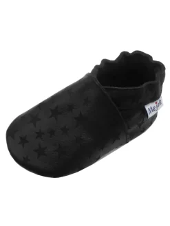 Schwarze Baby-Leder-Laufschuhe, komfortabel mit rutschfester Sohle-Sternenmuster